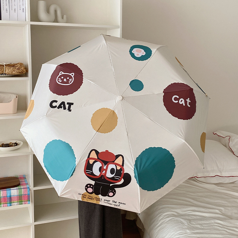 森系可愛貓摺疊雨傘全自動防曬防紫外線晴雨兩用遮陽傘便攜太陽傘