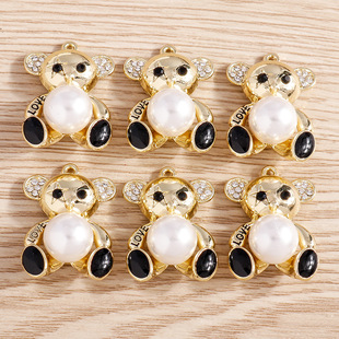 4 pieces/pack cute diamond-set diamond accessories bear pendant cat eye pearl jewelry DIY accessories pendant pendant