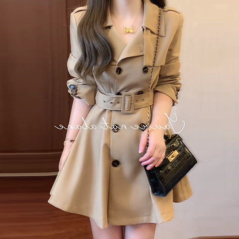 Fashionable Work Clothing, Versatile Waist-Cinching Long-Sleeved Slim Windbreaker for Women, Spring and Autum Elegant, Ladylike Elegant, High-End Outwear Trend