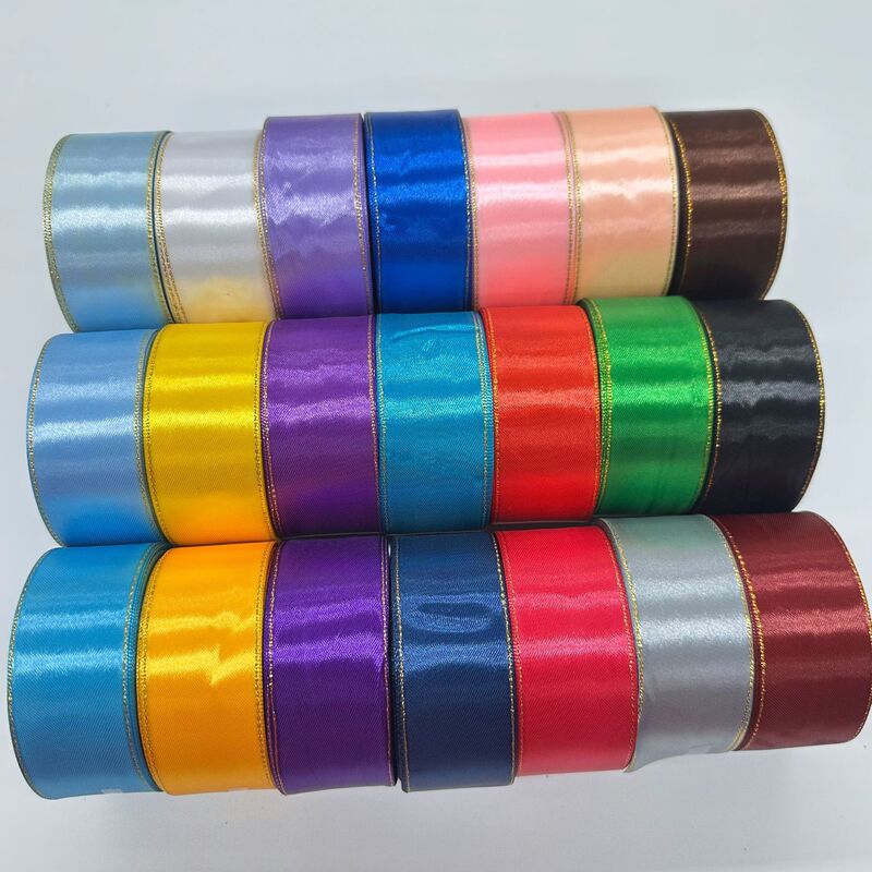 4cm Gold-Edged Satin Ribbon Handmade DIY Rose Flower Ribbon Wedding Cake Gift Packaging Mall Decoration Streamer Ribbon