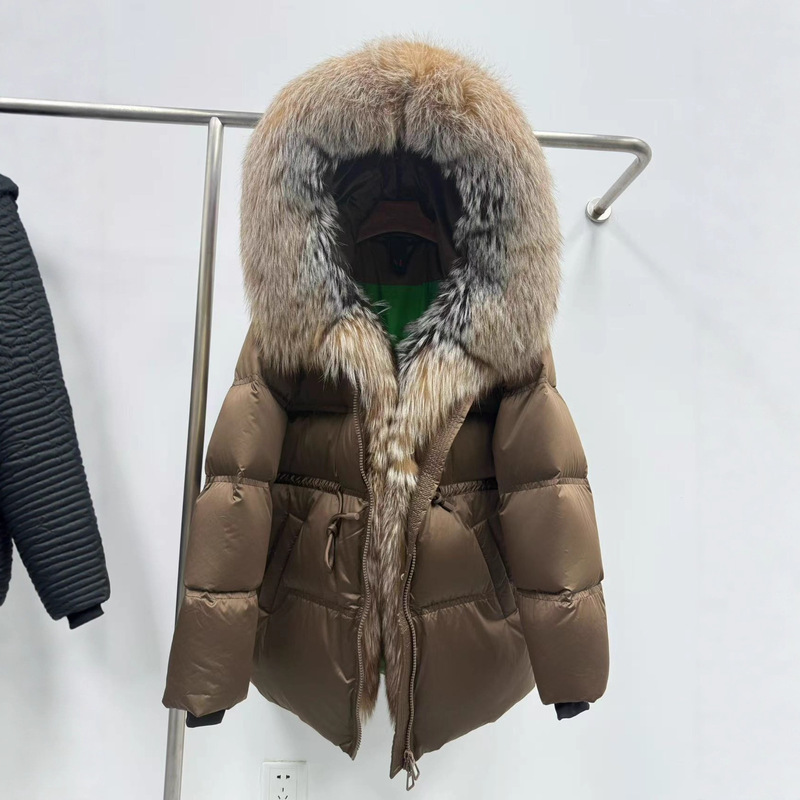 Winter New Style Oversized Fox Fur Collar down Jacket, Mid-Length Casual Fashion Thickened Warm down Coat
