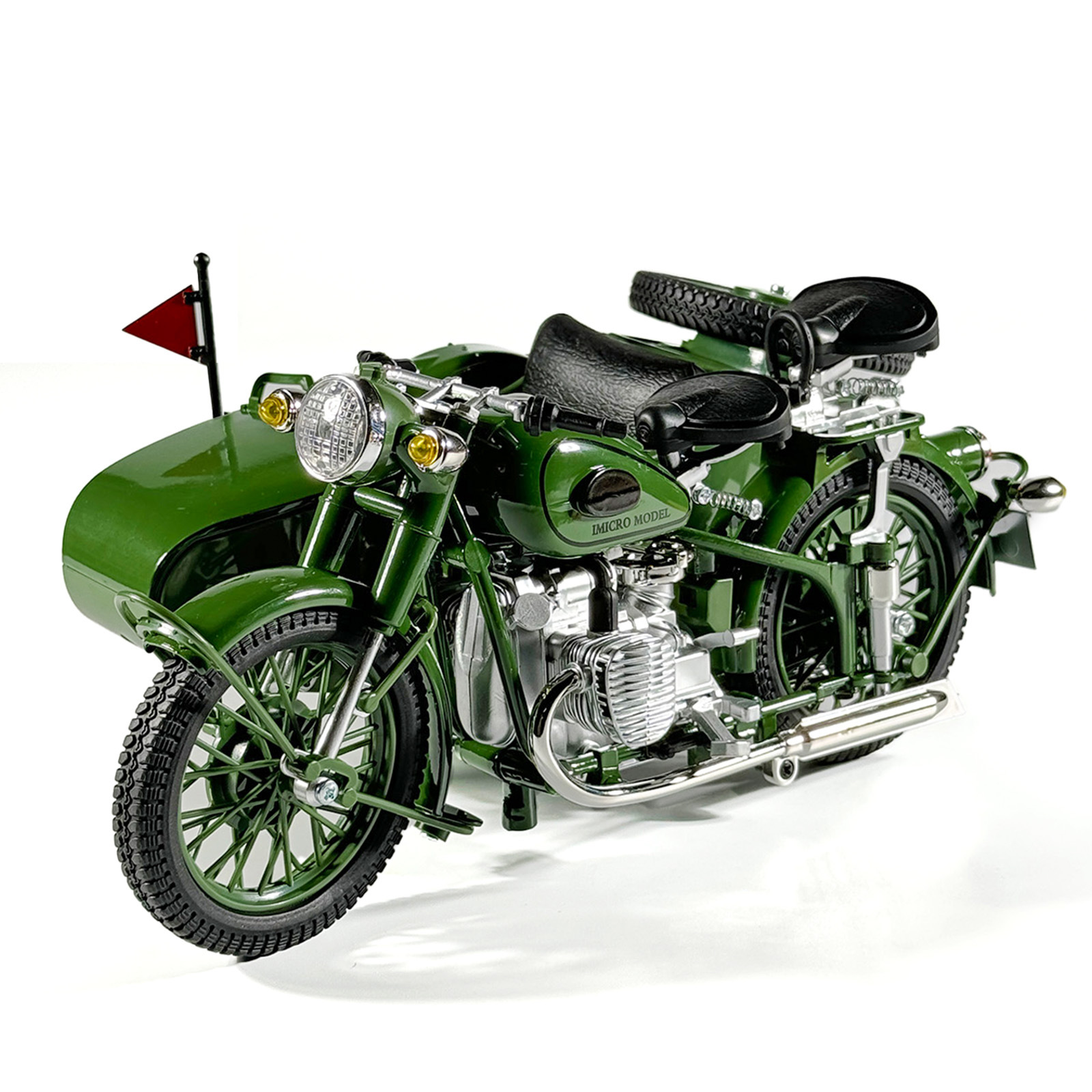 1/10 modelo de aleación de motocicleta de tres ruedas con hombro modelo de coche puede deslizarse simulación de sonido decoración de juguete de coche retro
