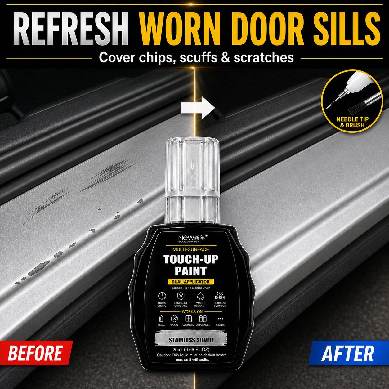 Car wheel hub touch-up paint pen, silver scratch repair paint, dual-tip applicator, wheel hub scratch and chipped paint repair liquid