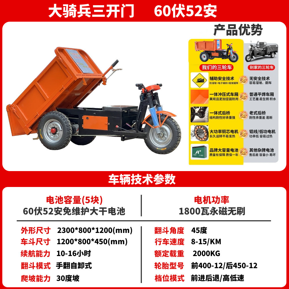 ingeniería eléctrica auto-dump triciclo de construcción de ladrillo de mortero de concreto camión de cemento de cultivo de estiércol camión de volcado