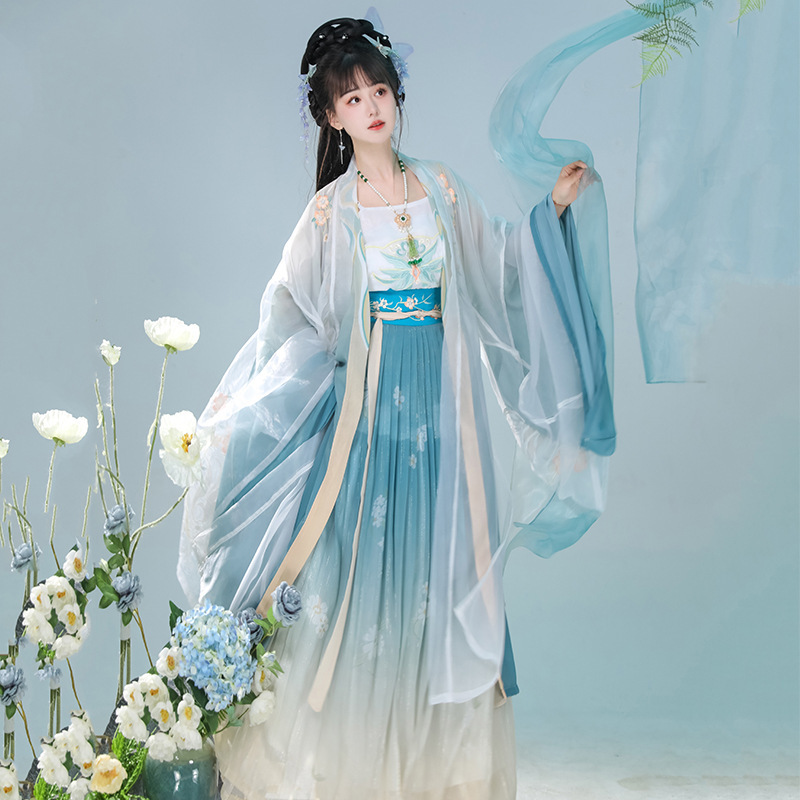 Original Hanfu Women's Chinese-style Song-made Improved Waist-length Skirt Embroidered Big Sleeve Shirt Spring and Summer Thin Antique Suit