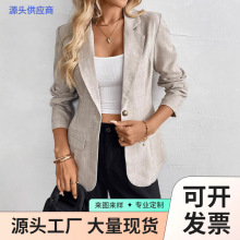 2025欧美跨境夏季新款女装外套纯色翻领西装宽松单排扣修身西装女