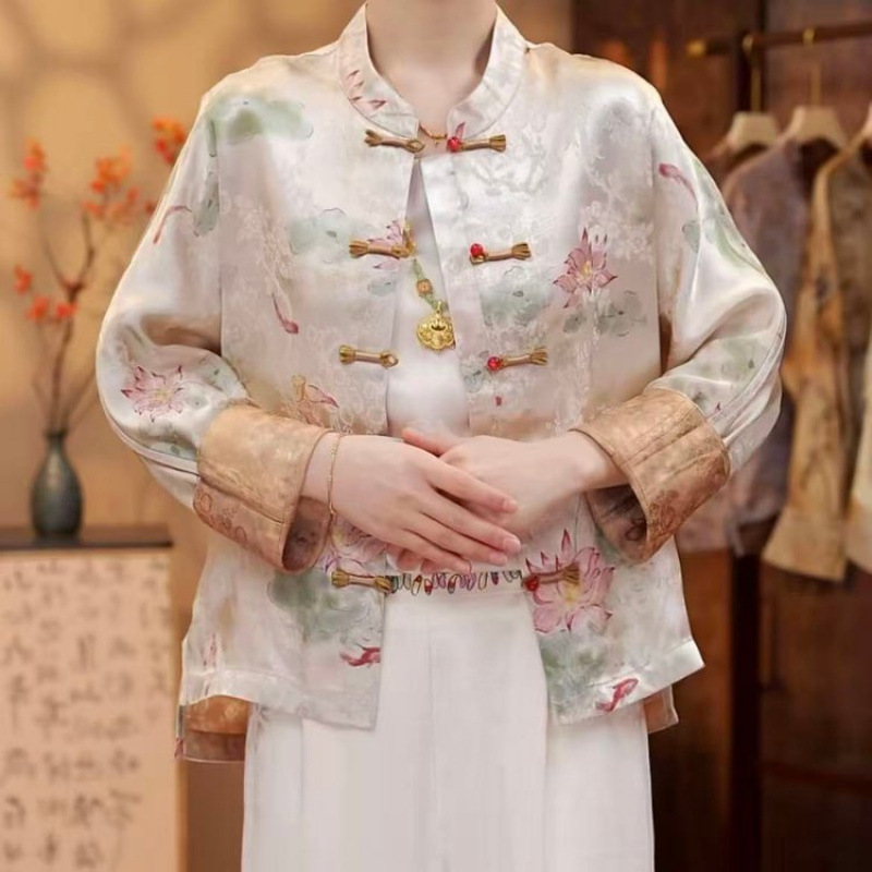 【荷花】双面双穿新中式提花国风香云纱复古时尚盘扣新款上衣开衫|undefined