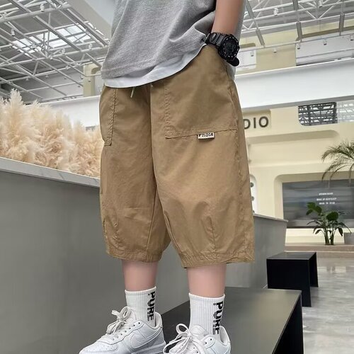 Children's Summer Thin 7/8 Length Pants Children's Korean Style Work Pants for Big Kids Loose and Comfortable Mid-Calf Outerwear