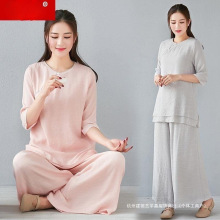 修棉麻禅服女上衣夏秋唐装复古中国风套装禅意茶服汉服服居士打坐