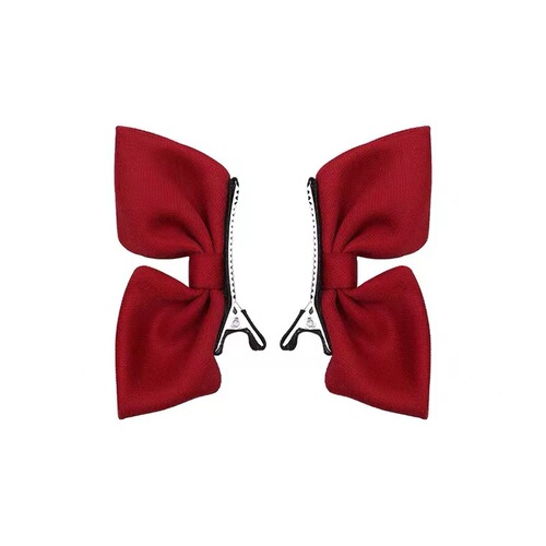 Korean style bow hairpin children's three-dimensional fabric pleated cute red small princess style side clip hair accessory