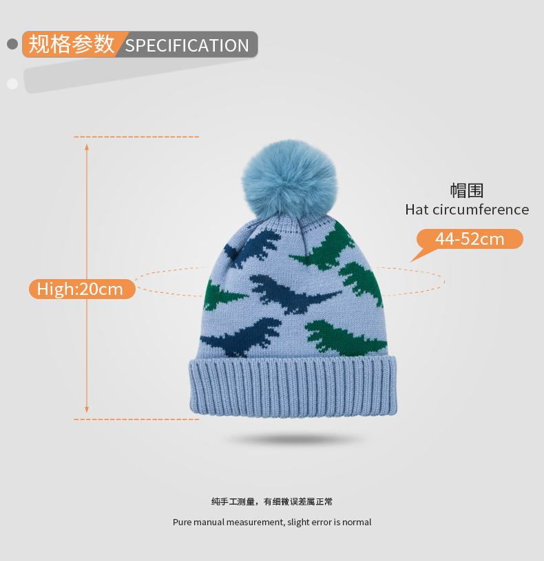 Cartoon Dinosaur Children's Hat Autumn And Winter Cute Plus Velvet Warm Baby Knitted Hat display picture 3