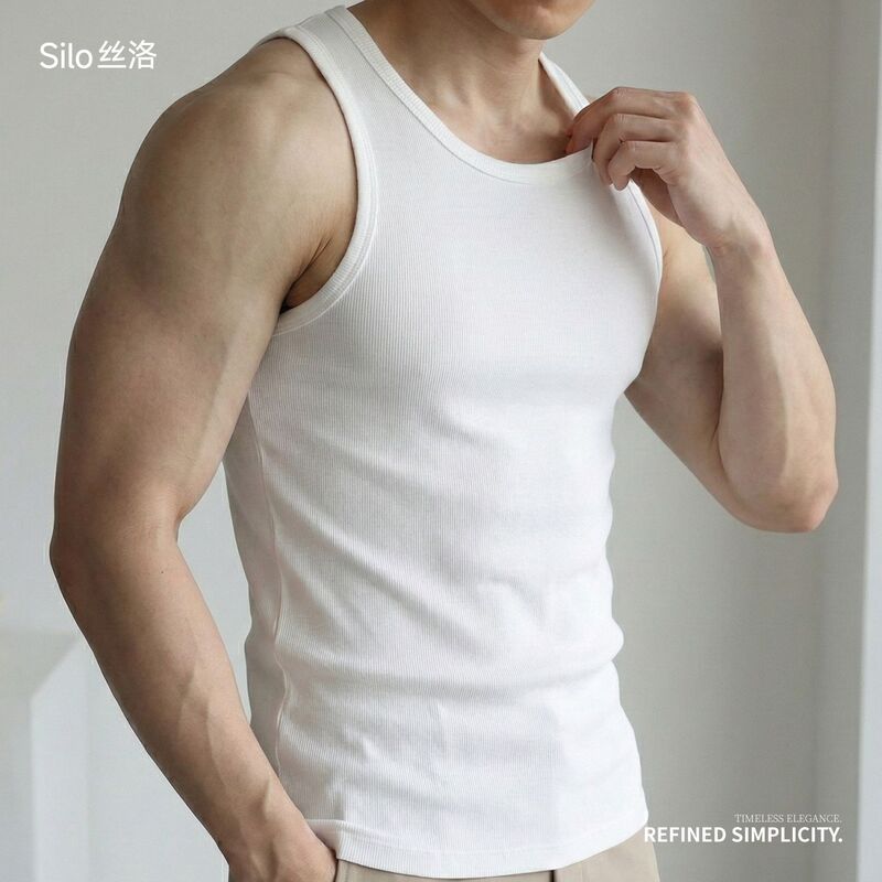 Heavyweight Pure Cotton Ribbed American-Style Slim-Fit Men's Tank Top Sports Fitness Sleeveless T-Shirt Men's Ribbed Heavyweight Pure Cotton Ribbed American-Style Slim-Fit Men's Tank Top Sports Fitness Sleeveless T-Shirt Men's Ribbed