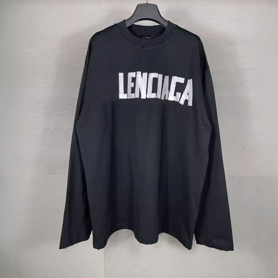 Paris High Edition 24ss Classic B Home Tape Printing Lavado y desgastado Camiseta de manga larga