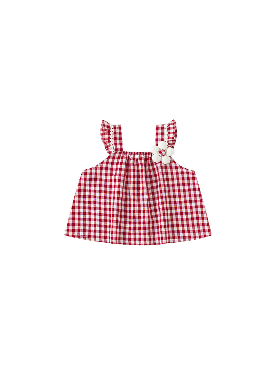 Youbao ropa para niños estilo de vacaciones estilo verano top para niñas camisa de bebé a cuadros roja estilo delgado cabestrillo para niñas ropa de bebé