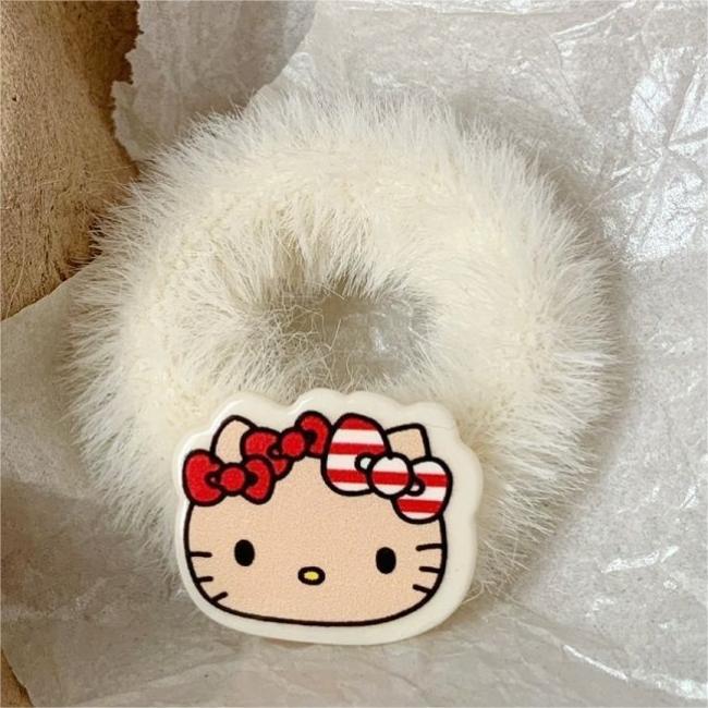 Cuero negro Hello Kitty cuerda de pelo de felpa al por mayor anillo de pelo de hadas estupendo para novia cuerda de pelo lindo dulce accesorios para el cabello para niños