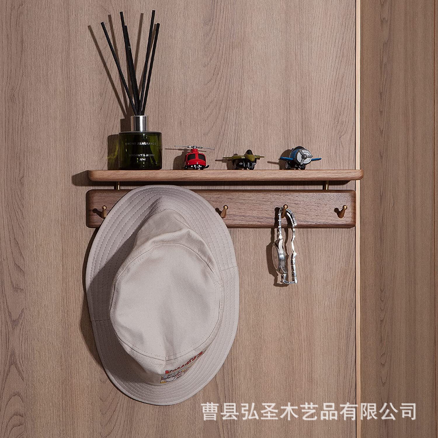 Percha de madera maciza de estilo nórdico, entrada, gancho de llave de pared, baño, ropa de baño, gorro, estante de pared