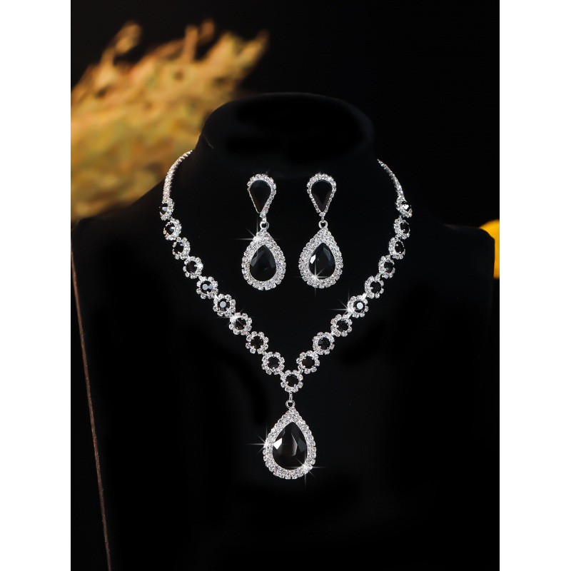 hot selling white, blue, green and red water drop crystal necklace earrings set jewelry 4 piece set_voghion.com