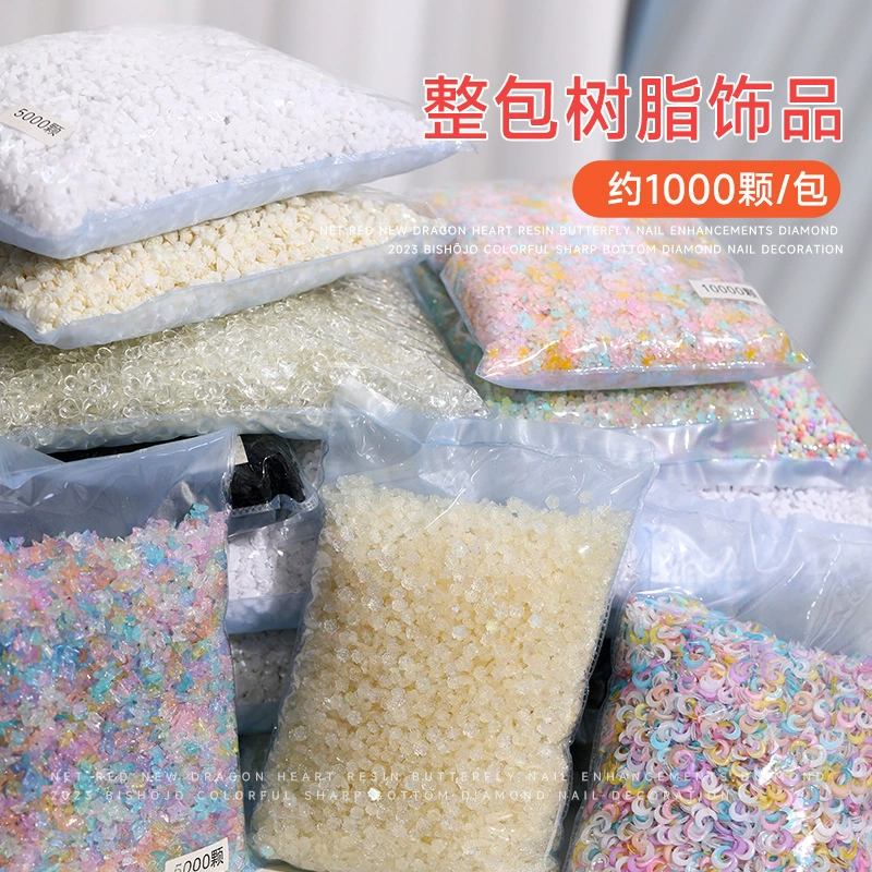Маникюрные украшения большой пакет из 1000 смоляных камелий любовь луна пятиконечная звезда маленькая бабочка ногти аксессуары