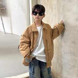 男童棉服外套秋冬装2025新款冬季儿童帅气棉衣百搭卡其大童薄棉袄