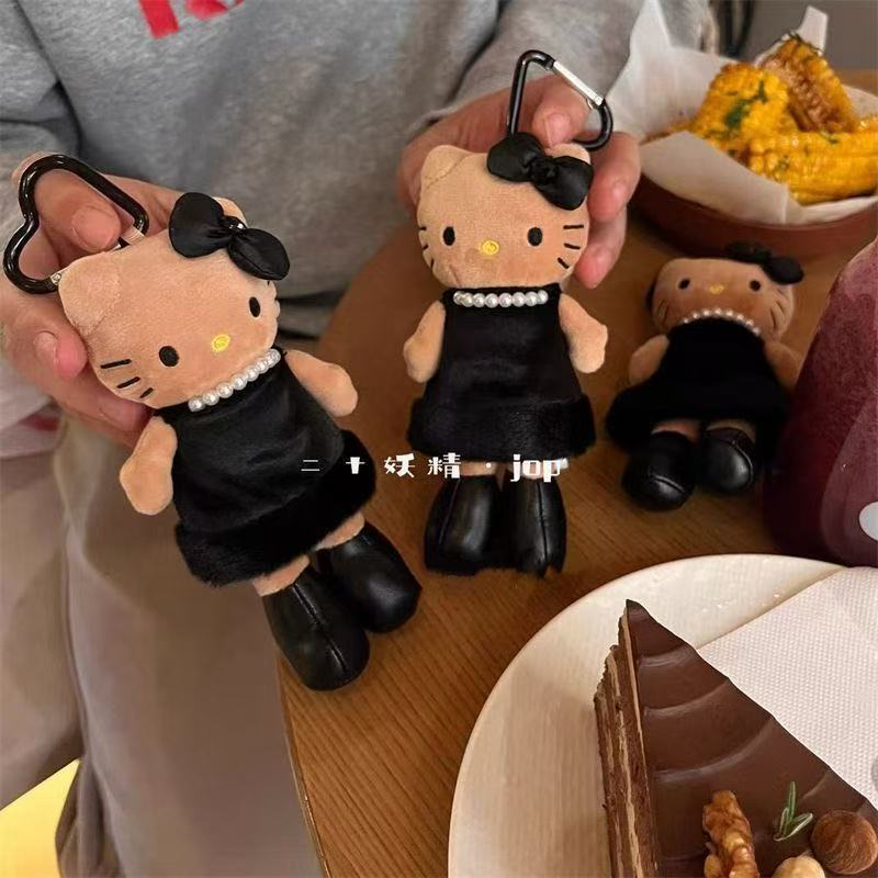 长腿猫新款KT名媛风豹纹黑粉毛绒玩具少女心包挂饰钥匙扣礼物活动|undefined