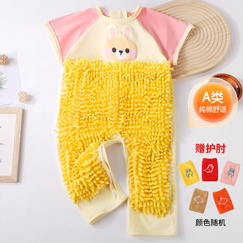 婴儿爬爬服护膝宝宝连体衣罩擦地板爬行服耐脏春夏擦肩拖把侠连身