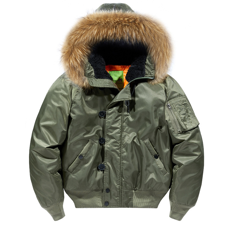 American-Style Workwear Outdoor Pilot Cotton Jacket for Men, Autumn and Winter Baseball Collar Flight Jacket with Hood, Men's Trendy Outerwear