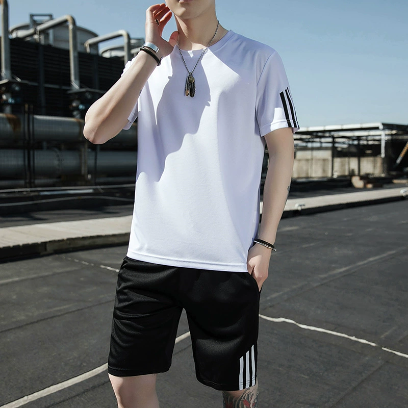 2021 Летний спортивный набор мужской дышащий свободный толстый плюс большой размер футболка с короткими рукавами для бега повседневные шорты из двух частей