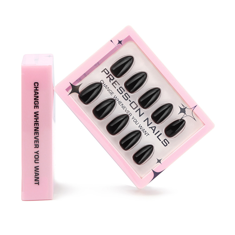 Black Solid Color Simple Wearable Nails Short Almond-Shaped Fake Nails European and American Best-Selling Gel Manicure Nails Wholesale Black Solid Color Simple Wearable Nails Short Almond-Shaped Fake Nails European and American Best-Selling Gel Manicure Nails Wholesale