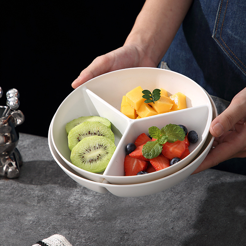 Nordic three-compartment plastic divider plate, anti-drop, made of PP material, suitable for serving snacks, fruits, desserts, and low-calorie meals