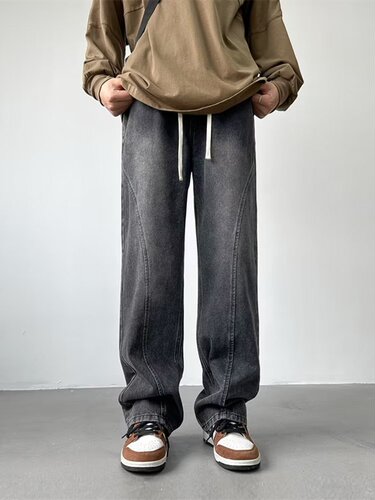 Men's American Western Jeans, Ins Trendy Street Retro Loose Straight Leg Pants, Autumn Washable Versatile Casual Pants