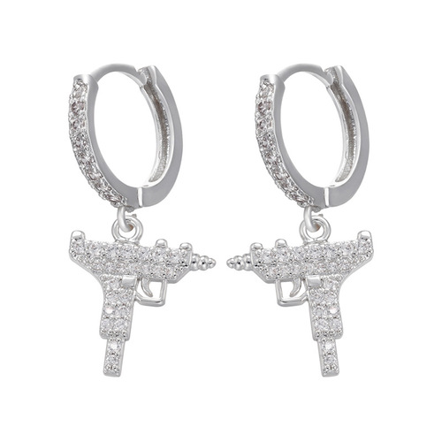 HECHENG Jewelry Micro-Inlaid Pistol-Shaped Pendant Earrings with Zircon, Colorfast Accessories in European & American Style VD969