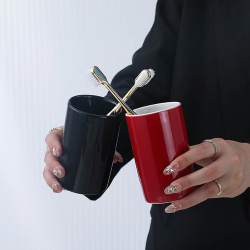 Simple Ceramic Mug with Pure Color, Minimalist Design, Household High-End Mouthwash Cup, Hotel/Motel Toothbrush Holder, Toothbrush Cup