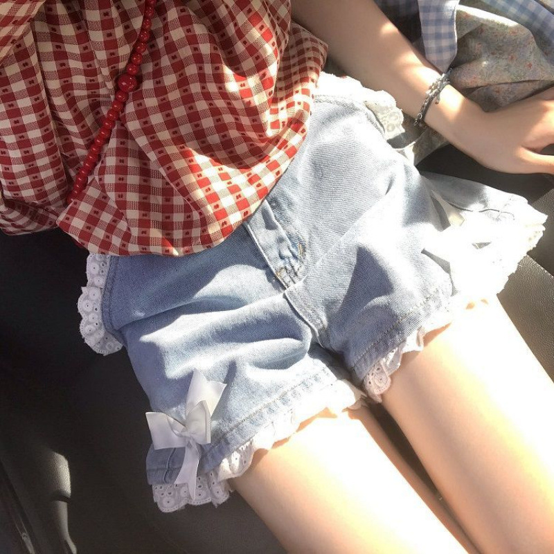 Lace denim skirt