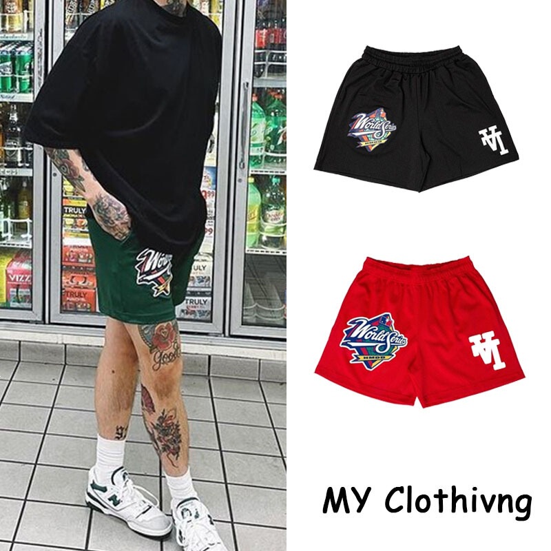 American-Style Trendy Brand La Casual Shorts, Gym Basketball Sports Shorts, Mesh Breathable Quarter-Length Shorts, American Baseball Beach Shorts
