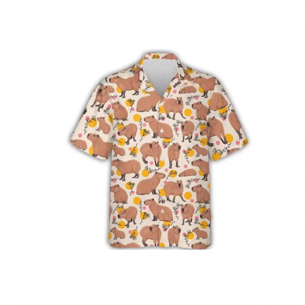 Kawaii Capybara Pattern Shirt for Men D Printed Hawaiian Aloha Beach Men's Shirt in Stock Thin