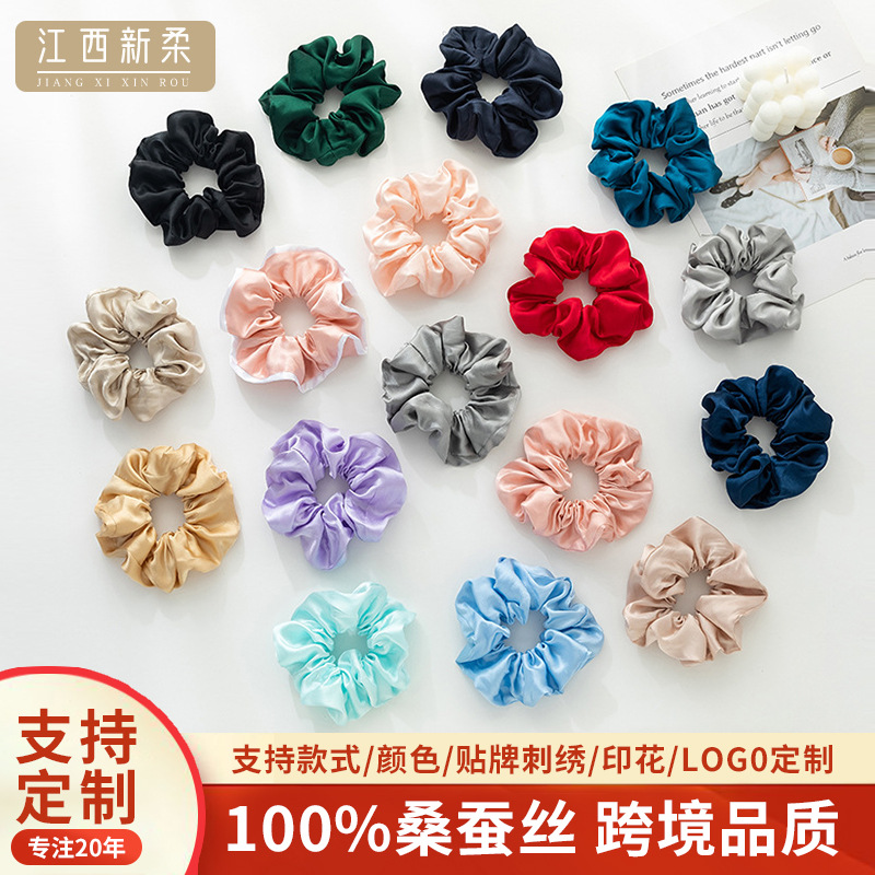 Lazo para el cabello de seda de 19 momme, 5cm, color sólido, estilo coreano - Mayorista en stock