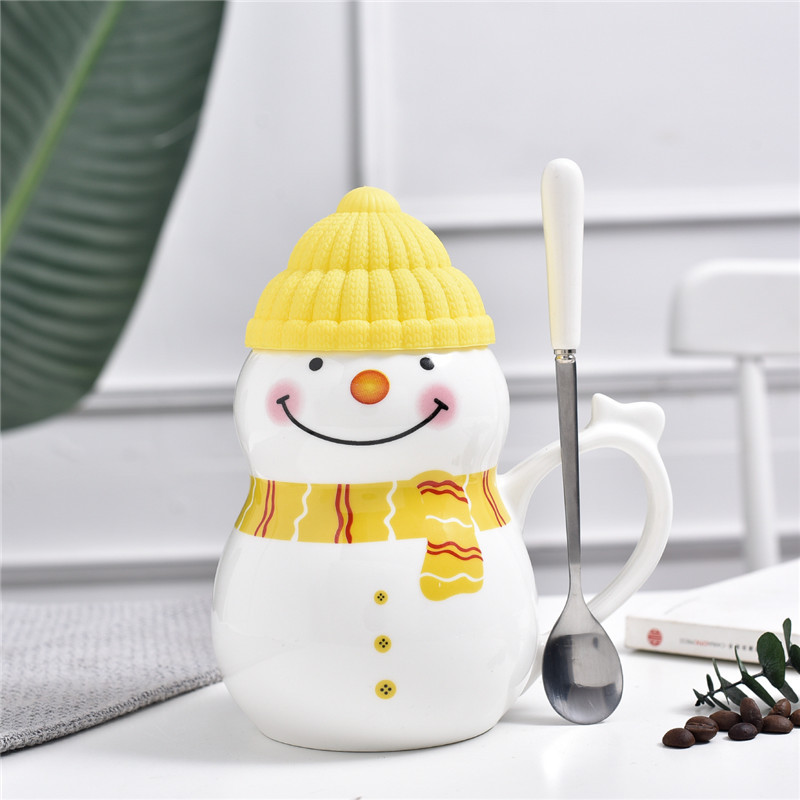 Cute muñeco de nieve cerámica taza de café leche copas de agua regalos de invierno de Navidad tazas de chicas