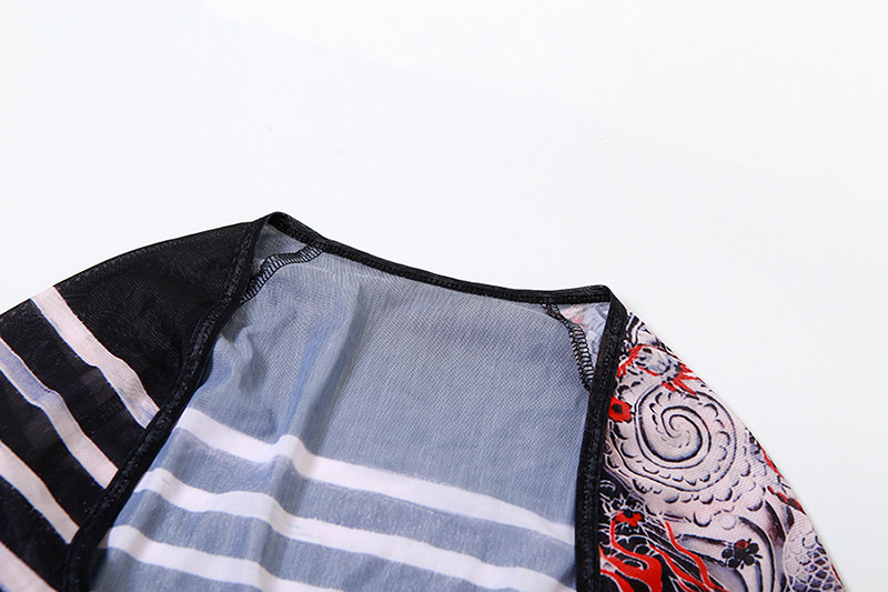 Women's Pants Set Perspective Mesh Printed Sexy Two Piece Outfit_voghion.com