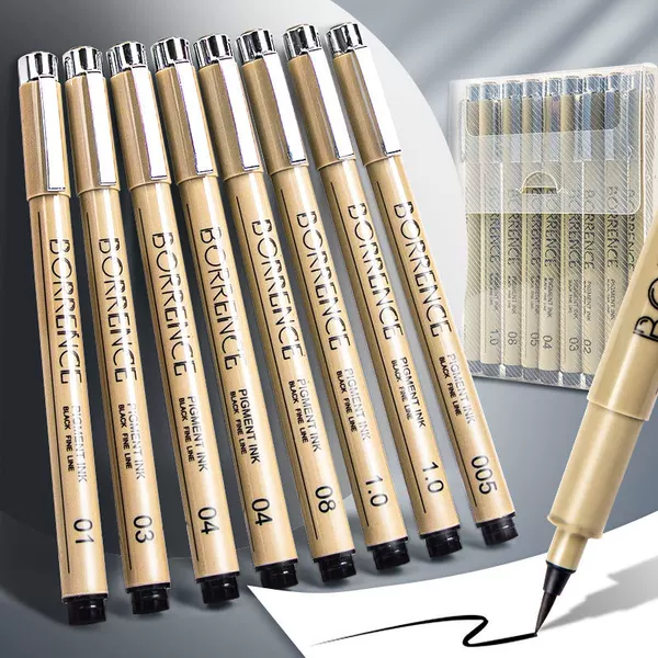 Bersons Needle Tip Pen, Outlining Pen, Comic Hand-Drawn Sketching Pen, Special Drawing Pen, Refillable with Ink, Black 005