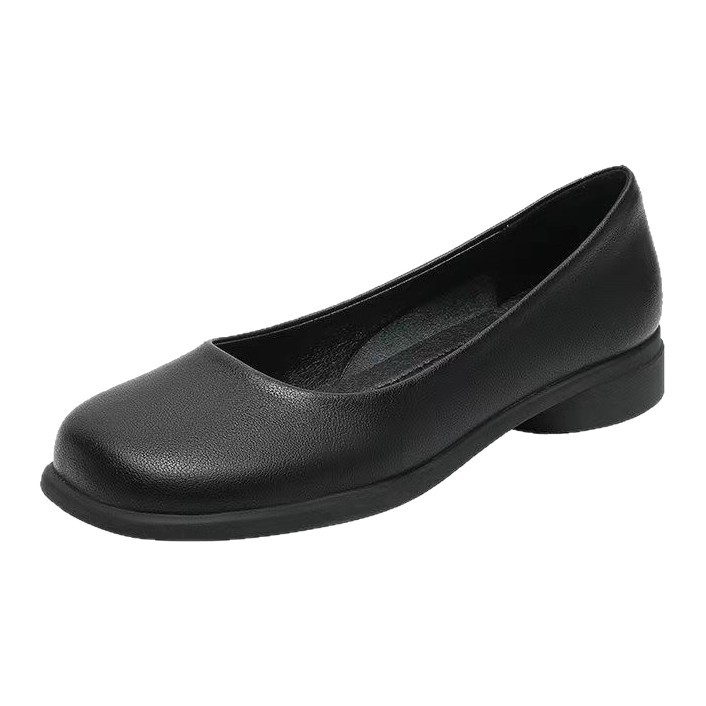 2026 verano de mujer con suela gruesa zapatos de cuero poco profundos zapatos negros de mujer con suela suave para trabajar zapatos de moda de viaje