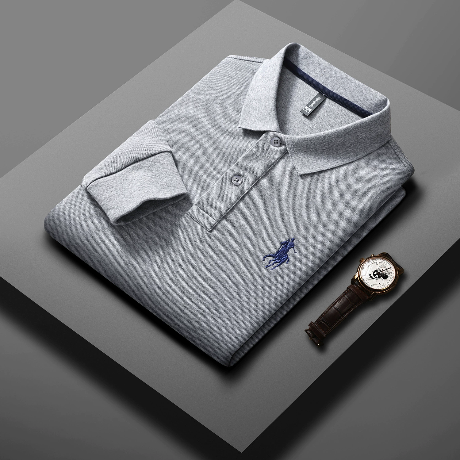 Трансграничная Мужская Осенняя Новая модная брендовая хлопковая рубашка-поло, мужская деловая Повседневная футболка с лацканами и длинным рукавом, Мужская