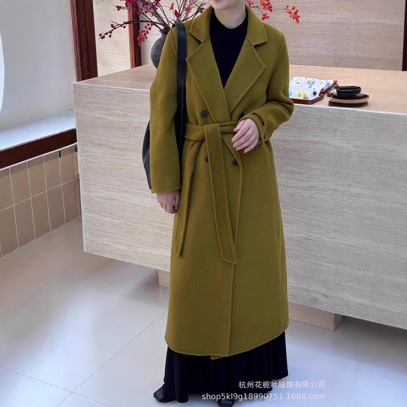 Double-Sided Wool Coat, Long Style, Suit Collar, Belt, Elegant and High-End, Korean Style, 2025 New Model, Woolen Women's Coat Double-Sided Wool Coat, Long Style, Suit Collar, Belt, Elegant and High-End, Korean Style, 2025 New Model, Woolen Women's Coat