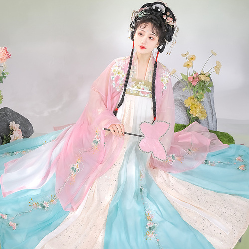 Tang Dynasty Hanfu Fairy dress for women Chinese style costume big sleeve shirt gradient chest Ru skirt super fairy elegant 