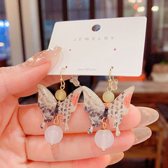 小眾獨特氣質古風耳環中式國風蝴蝶耳墜高級感個性貓眼石漢服耳飾