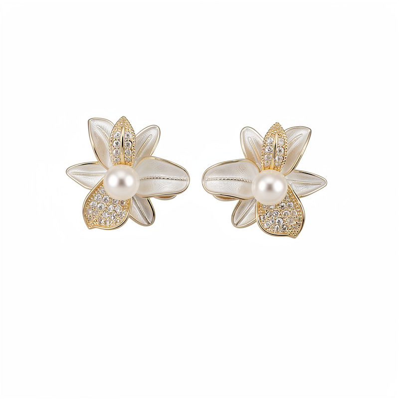 Aguja de plata zircon goteo de aceite flor pernos de orejas estilo coreano delicado nicho pendientes ligeros de lujo alta sensación auriculares al por mayor