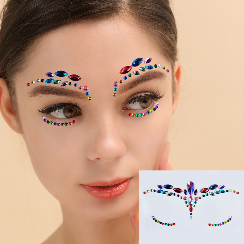 Cross-Border Face Rhinestone Stickers, Rainbow Candy-Colored Crystal Diamond Stickers for Masquerade Parties and Children's Parties