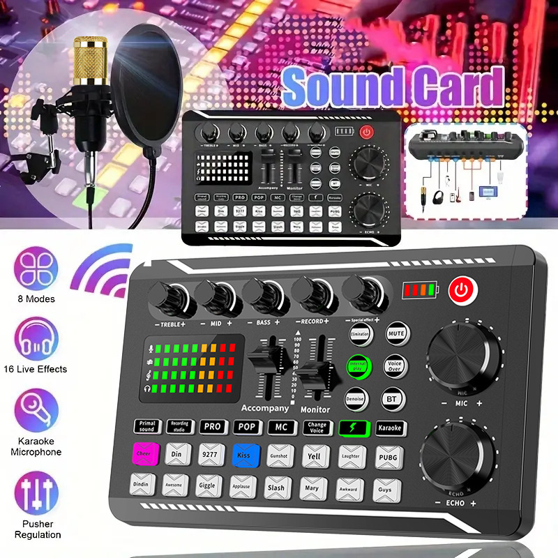 Cross-Border English Version F998 Live Sound Card Equipment Mobile Phone Computer Universal Condenser Microphone Stand Full Set