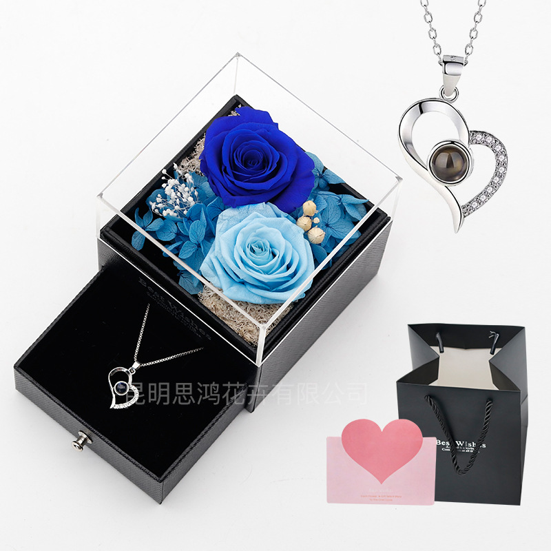 Caja de regalo de joyería con luz, rosa de flor real eterna, para el Día de San Valentín y el Día de la Madre, venta al por mayor transfronteriza de Amazon.