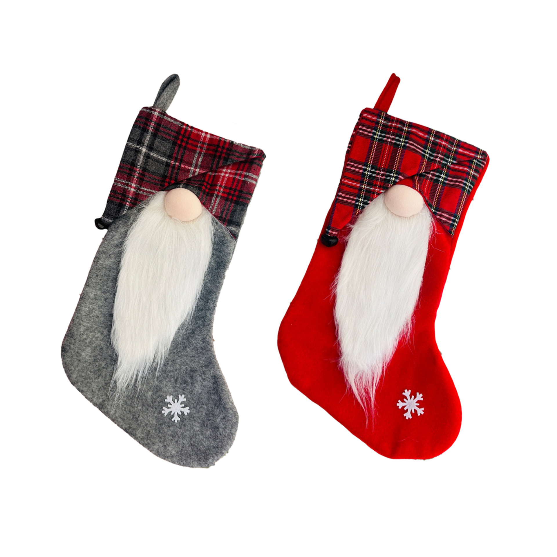 Transfronteriza nuevas decoraciones navideñas a cuadros rojo gris muñeca sin rostro calcetines de Navidad calcetines de regalo de los niños de Navidad