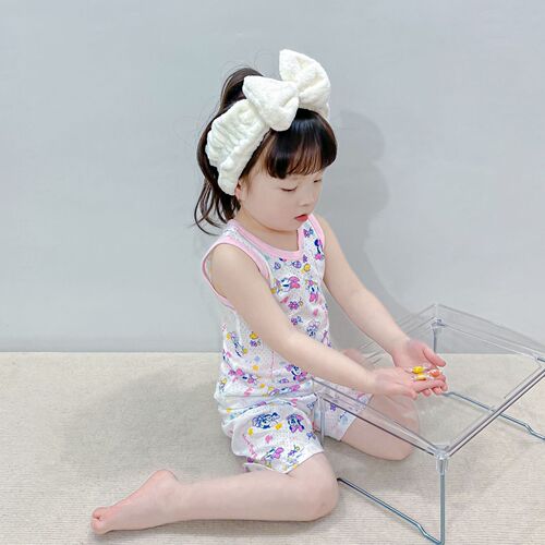 Foreign Trade Baby Thin Hollow-out Clothes Summer Quick-drying Breathable Children's Cotton Vest Top Half-length Belly Protection Pants Set